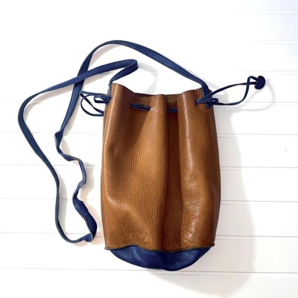 Baggu for Of a kind Leather Color Block Drawstring Bucket Bag